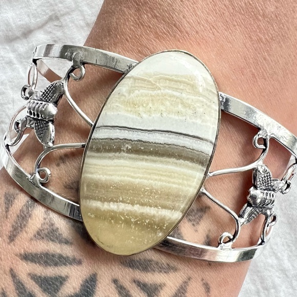 Jewelry - 925 Blonde African Zebra Calcite Cuff Bracelet